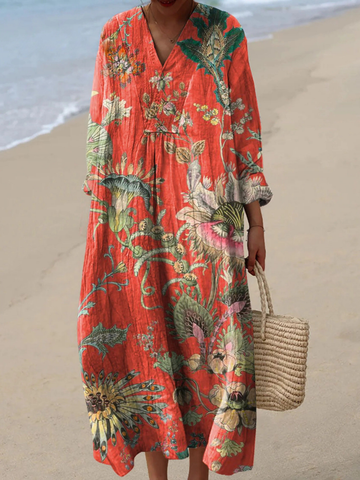 SOLEIL | VINTAGE LOVELY FLORAL PATTERN ART PRINT DRESS
