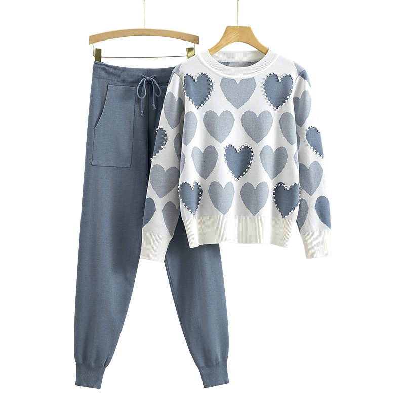 GINEVRA | COMPLETO IN MAGLIA CON FANTASIA CUORI