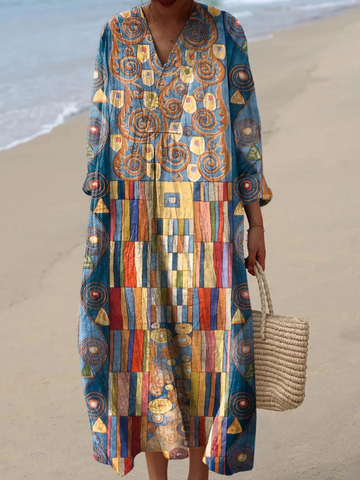 CHUNDY | ABSTRACT GEOMETRIC PATTERN ART PRINT DRESS