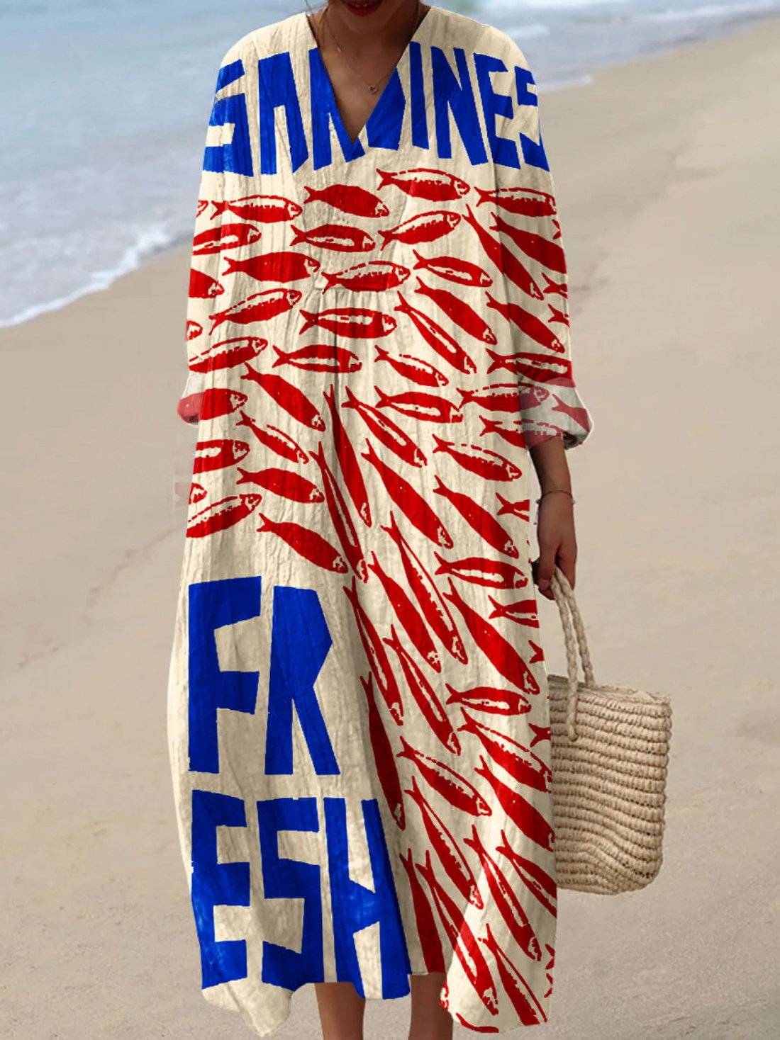 ALIDE | VINTAGE FISH SARDINES ART PRINT DRESS