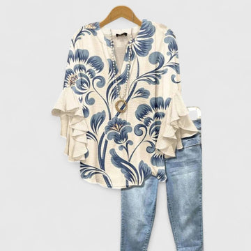 ELISA | BLUSA FLOREALE CON MANICHE A RUCHES