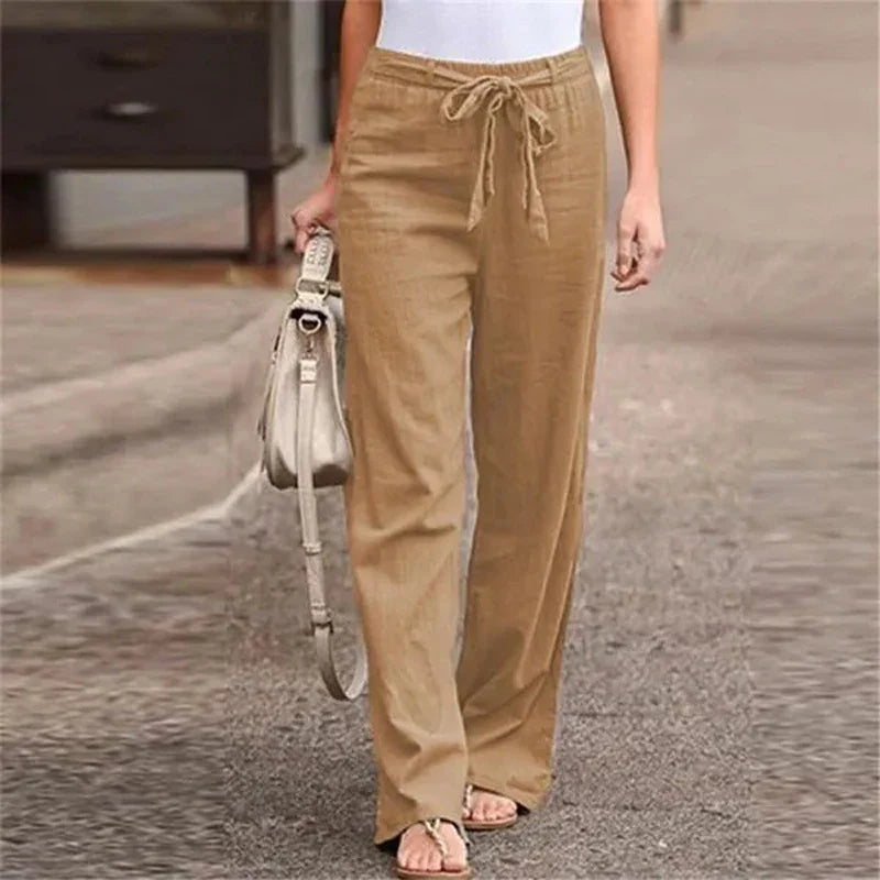ELVARA | COTTON LINEN STRAIGHT-LEG TROUSERS