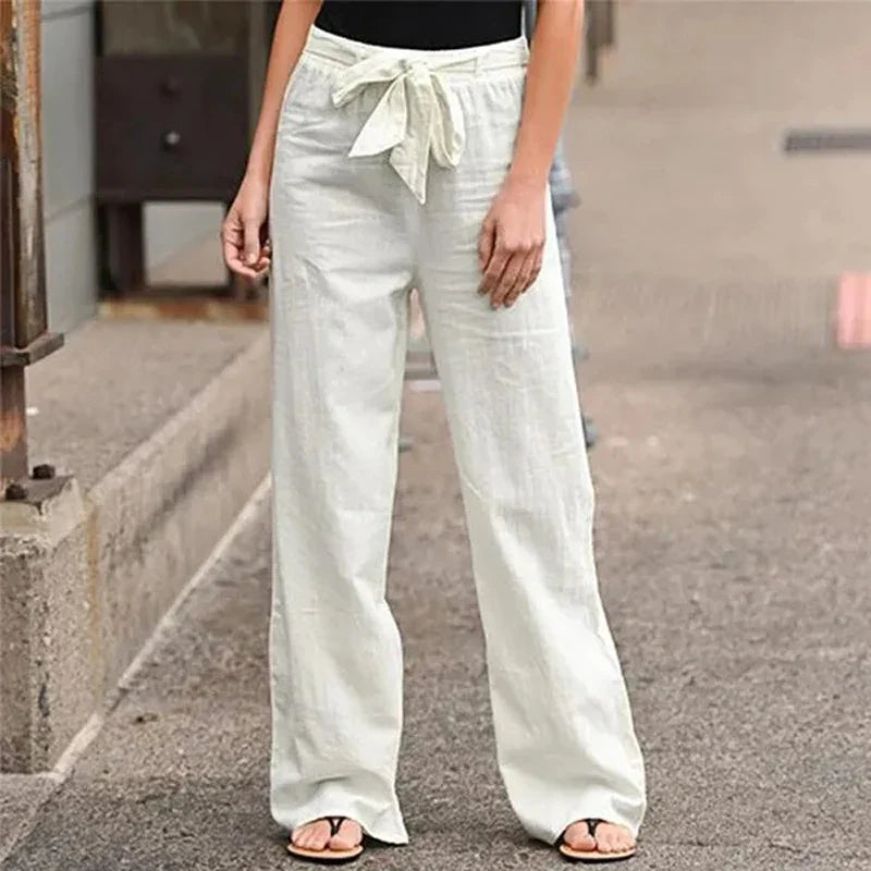 ELVARA | COTTON LINEN STRAIGHT-LEG TROUSERS
