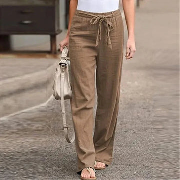 ELVARA | COTTON LINEN STRAIGHT-LEG TROUSERS