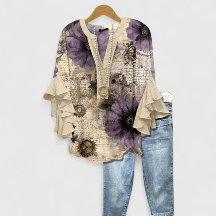 ELISA | BLUSA FLOREALE CON MANICHE A RUCHES