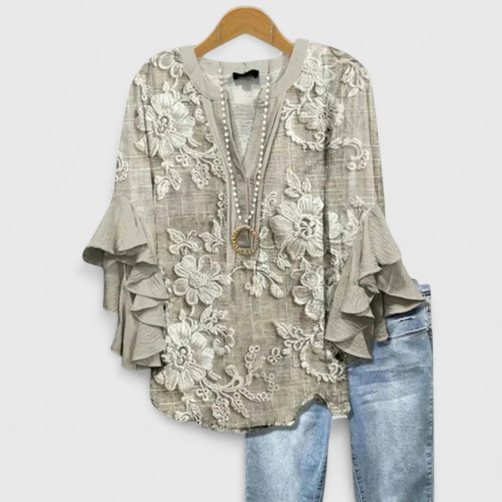 ELISA | BLUSA FLOREALE CON MANICHE A RUCHES