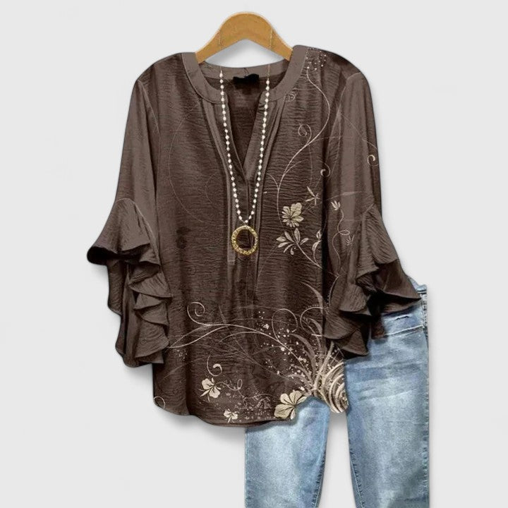 ELISA | BLUSA FLOREALE CON MANICHE A RUCHES