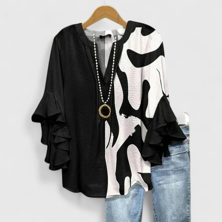 ELISA | BLUSA FLOREALE CON MANICHE A RUCHES