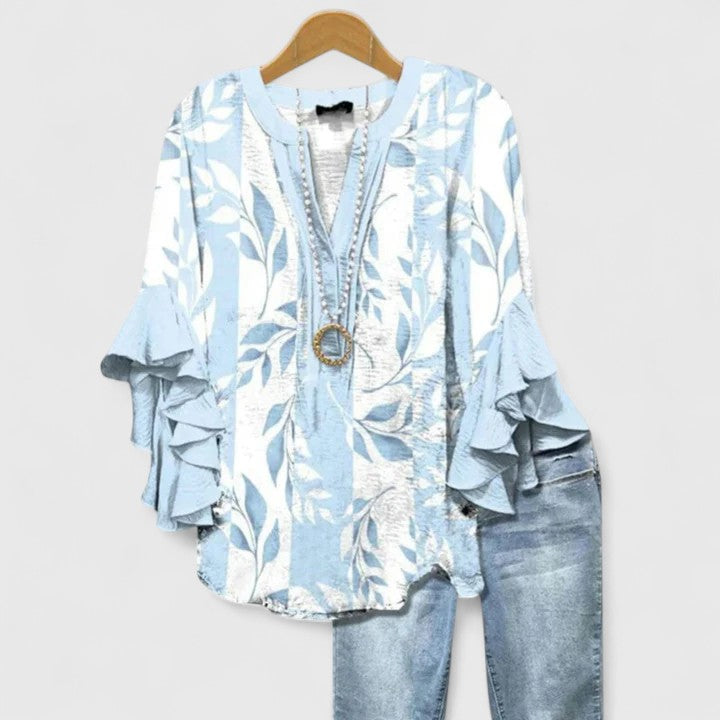 ELISA | BLUSA FLOREALE CON MANICHE A RUCHES