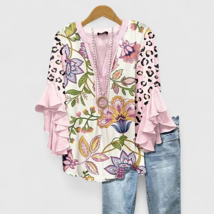 ELISA | BLUSA FLOREALE CON MANICHE A RUCHES