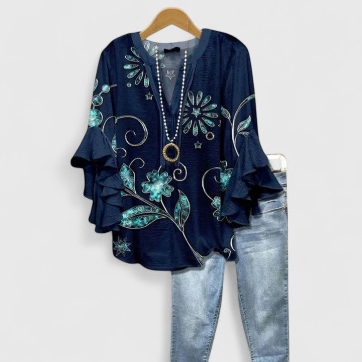 ELISA | BLUSA FLOREALE CON MANICHE A RUCHES