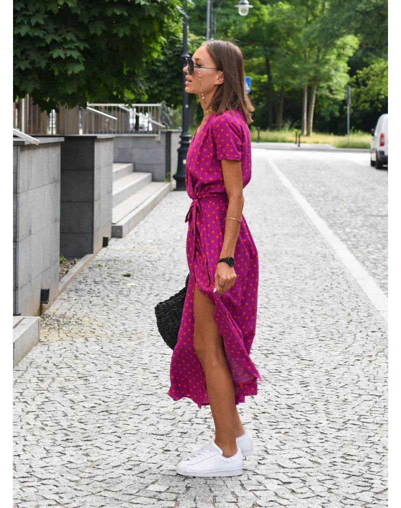 SOFIA | ABITO COLORATO CON SCOLLO A V