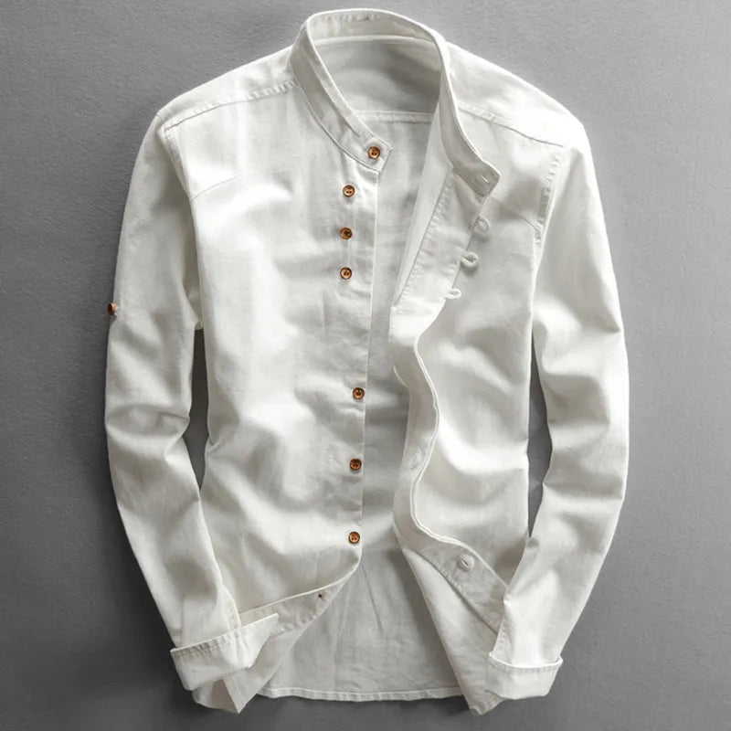 RICCARDO | CAMICIA IN LINO CON COLLO ALLA COREANA