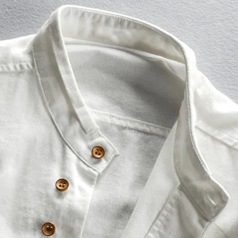 RICCARDO | CAMICIA IN LINO CON COLLO ALLA COREANA