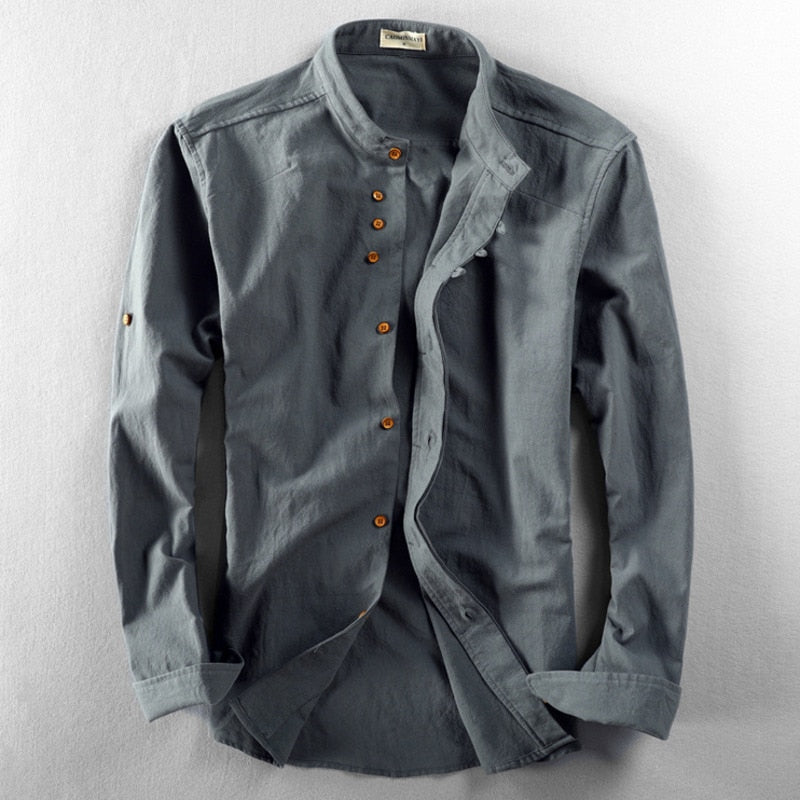 RICCARDO | CAMICIA IN LINO CON COLLO ALLA COREANA