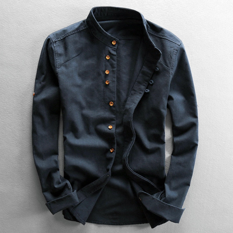 RICCARDO | CAMICIA IN LINO CON COLLO ALLA COREANA