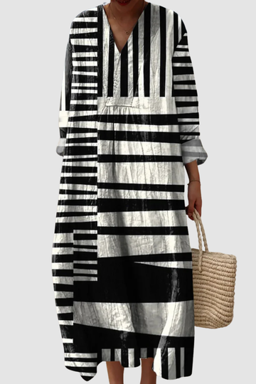 JANE | ABSTRACT STRIPE PATTERN PRINTED WOMEN’S DRESS