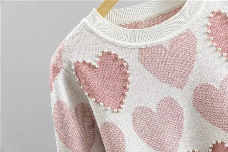 GINEVRA | COMPLETO IN MAGLIA CON FANTASIA CUORI