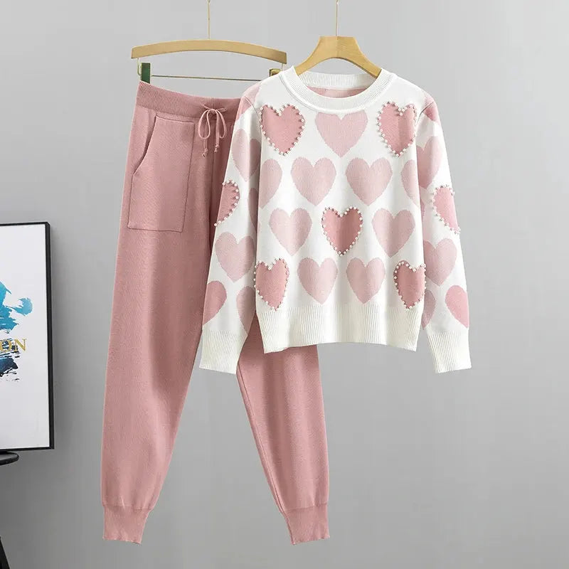 GINEVRA | COMPLETO IN MAGLIA CON FANTASIA CUORI
