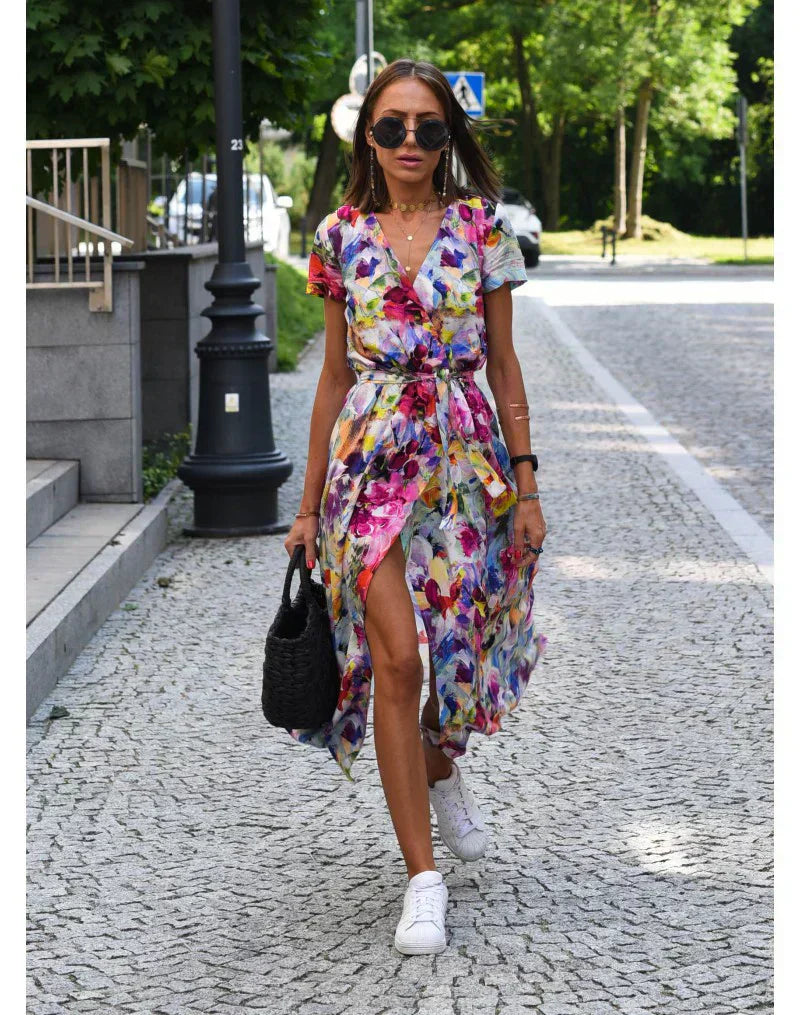 SOFIA | ABITO COLORATO CON SCOLLO A V