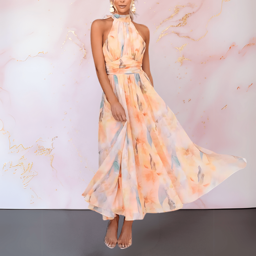 LILY | HALTERNECK WATERCOLOUR PRINT DRESS